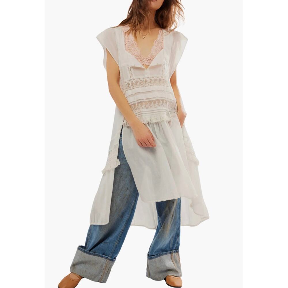 Free People “Tied To You” Maxi Tunic Dress, Ivory/White, Women’s Size Small - Picture 2 of 10